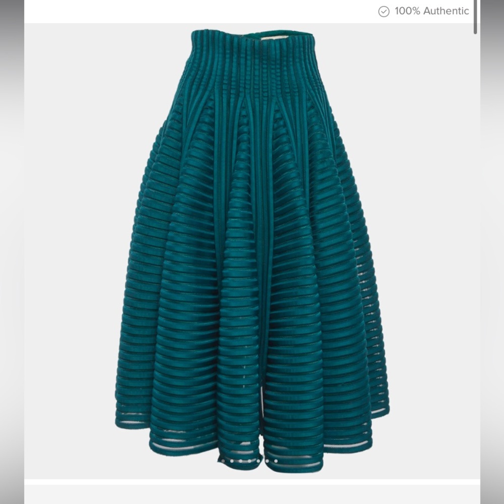 Maje Julien green Teal Ribbed mesh Full Circle Midi Skirt